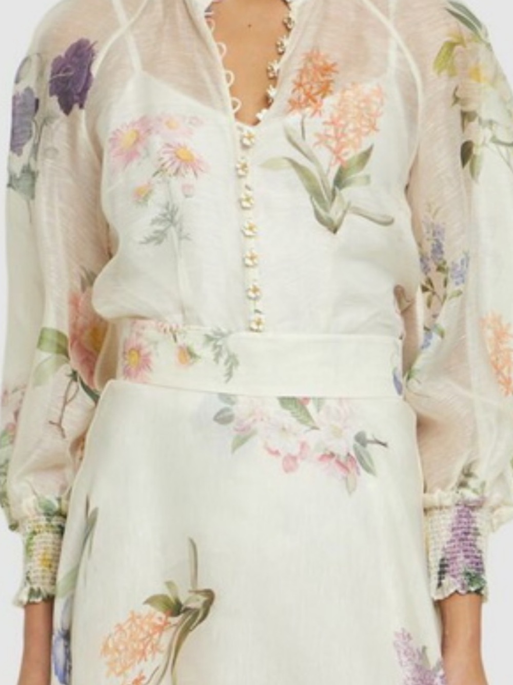Zimmermann Cream Floral silk linen blend blouse